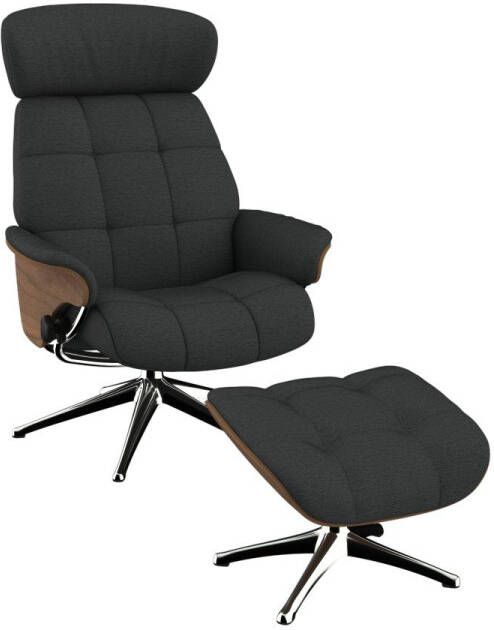 FLEXLUX Relaxfauteuil Relaxchairs Skagen Relaxfunctie & verstelling van hoofdsteun en rugleuning armleuningen Walnoot aluminium voet M - Foto 5