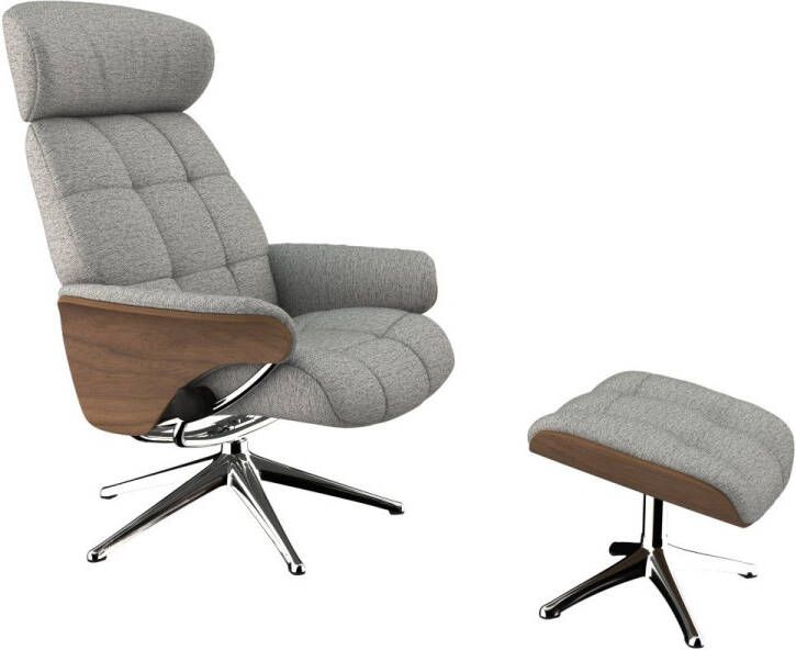 FLEXLUX Relaxfauteuil Relaxchairs Skagen Relaxfunctie & verstelling van hoofdsteun en rugleuning armleuningen Walnoot aluminium voet M - Foto 3