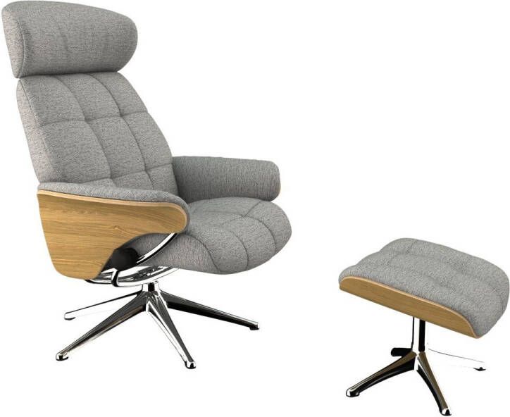 FLEXLUX Relaxfauteuil Relaxchairs Skagen Relaxfunctie & verstelling van hoofdsteun en rugleuning armleuningen Eiken aluminium voet M - Foto 3