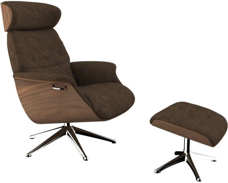 FLEXLUX Relaxfauteuil Relaxchairs Volden Rugleuning & hoofdsteun verstelbaar draaibaar armleuningen Walnoot aluminium voet M - Foto 3