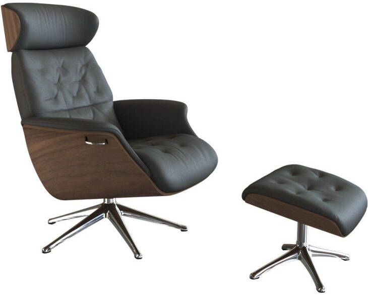 FLEXLUX Relaxfauteuil Relaxchairs Volden Rugleuning & hoofdsteun verstelbaar draaibaar armleuningen Walnoot aluminium voet M - Foto 3