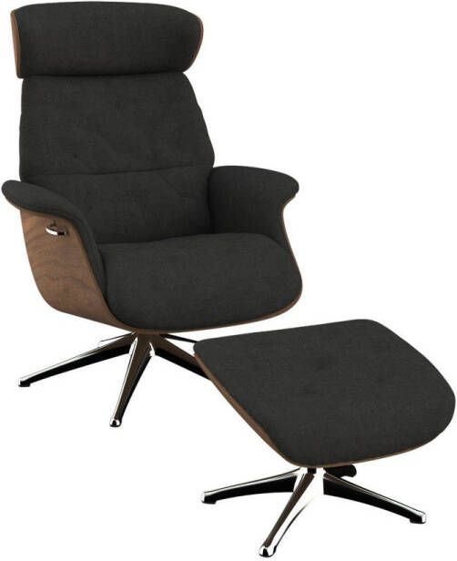 FLEXLUX Relaxfauteuil Relaxchairs Volden Rugleuning & hoofdsteun verstelbaar draaibaar armleuningen Walnoot aluminium voet M - Foto 5