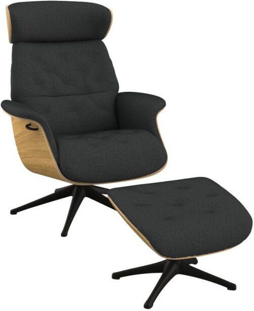 FLEXLUX Relaxfauteuil Volden TV-fauteuil verstelbare rug- & hoofdsteun draaibaar Rug- en hoofdeindeverstelling draaibaar voet zwart armleuning walnoot - Foto 6