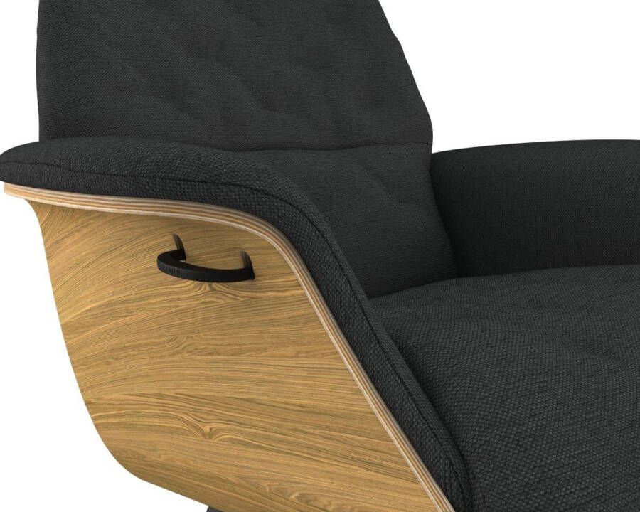 FLEXLUX Relaxfauteuil Volden TV-fauteuil verstelbare rug- & hoofdsteun draaibaar Rug- en hoofdeindeverstelling draaibaar voet zwart armleuning walnoot - Foto 3