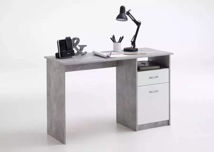 LuxeLivin' FMD Bureau met 1 lade 123x50x76 5 cm betonkleurig en wit - Foto 8