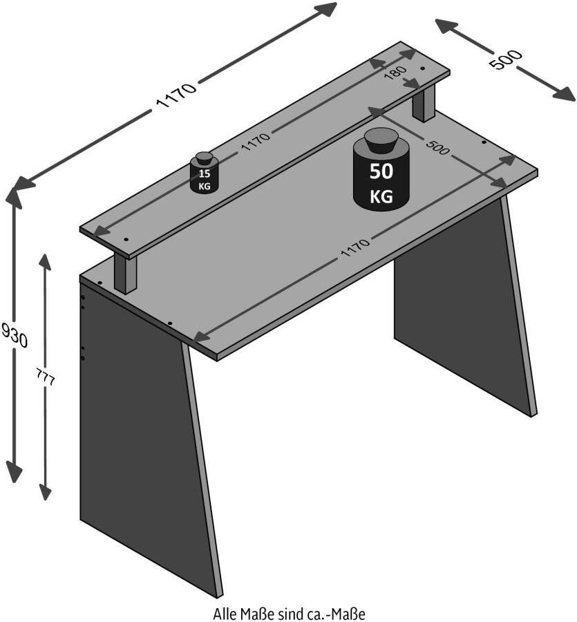 FMD Gamingtafel Zocker Breedte 117 cm