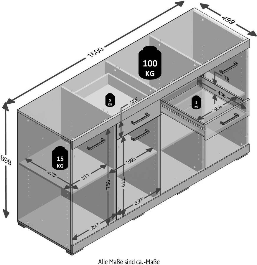 FMD Buffet 2 Tiroirs 4 Portes L160 cm Bristol - Foto 2