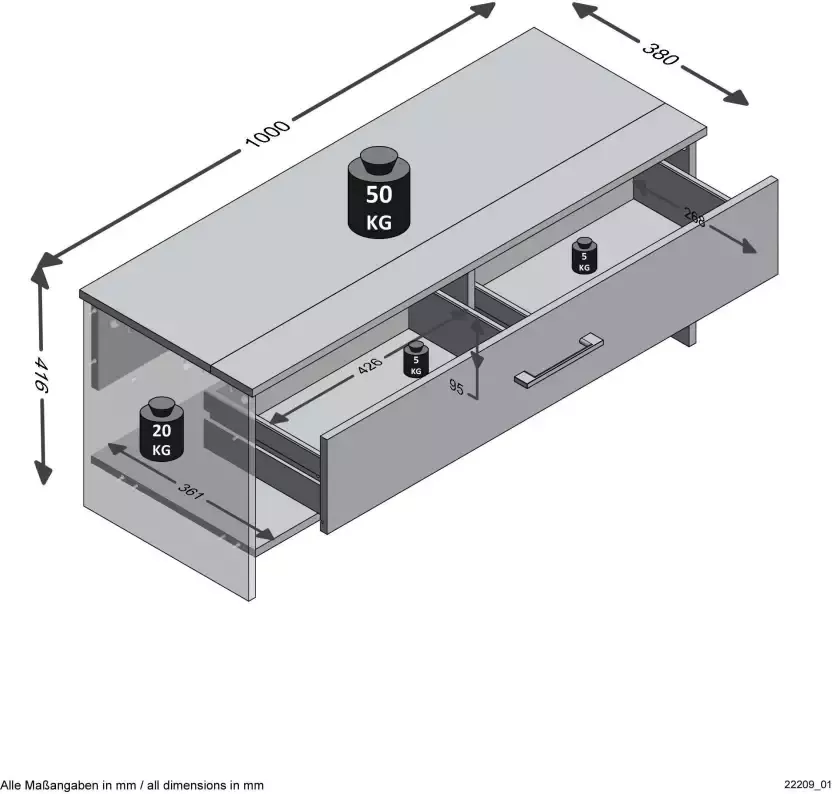 FMD Banc avec tiroir et 2 niches L100 cm Alan - Foto 4