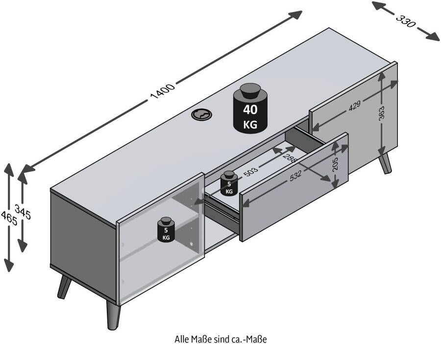 CaliCosy Tv-meubel 2 deuren 1 lade Brighton 2 L140 cm x 46 5 cm - Foto 2