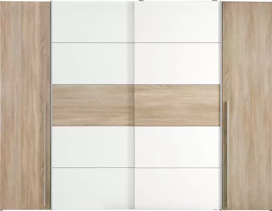 Merkloos NARAGO kledingkast Sonoma eiken en mat wit decor 2 schuifdeuren + 2 draaideuren L270 x D61 x H210 cm - Foto 6