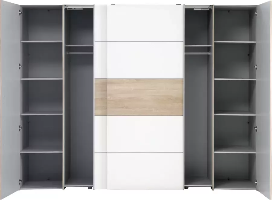 Merkloos NARAGO kledingkast Sonoma eiken en mat wit decor 2 schuifdeuren + 2 draaideuren L270 x D61 x H210 cm - Foto 7