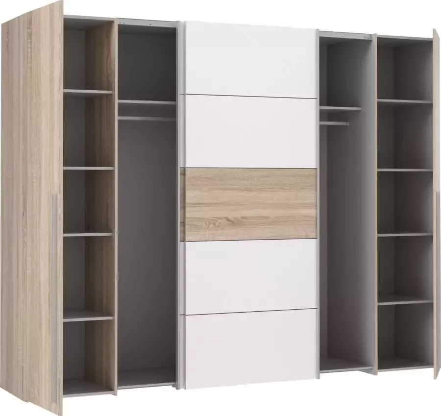 Merkloos NARAGO kledingkast Sonoma eiken en mat wit decor 2 schuifdeuren + 2 draaideuren L270 x D61 x H210 cm - Foto 2