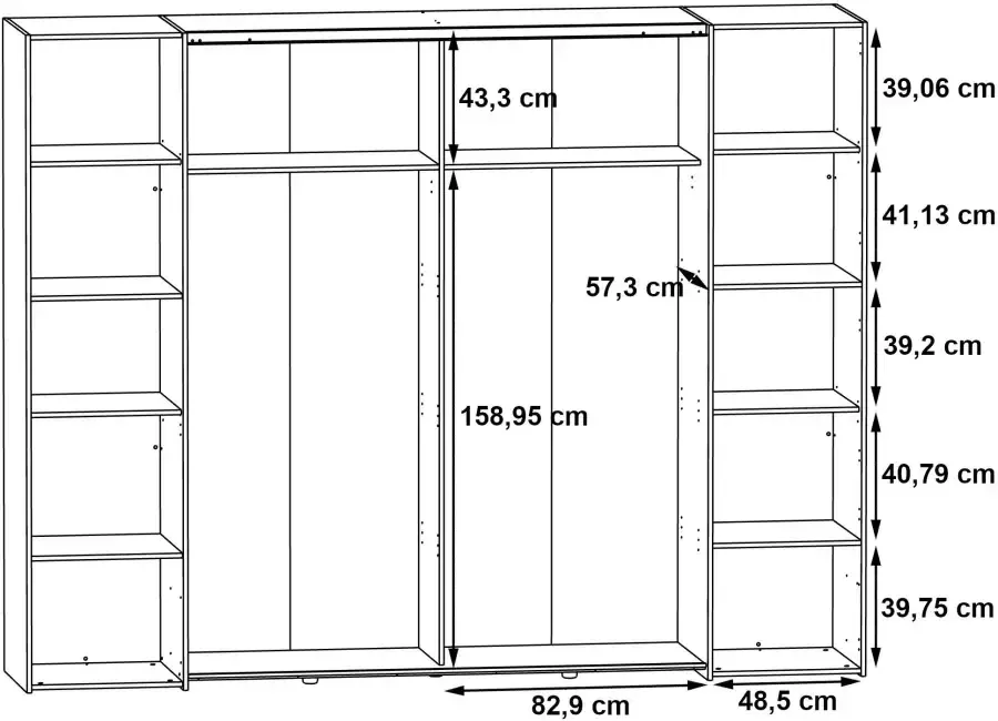 Merkloos NARAGO kledingkast Sonoma eiken en mat wit decor 2 schuifdeuren + 2 draaideuren L270 x D61 x H210 cm - Foto 8