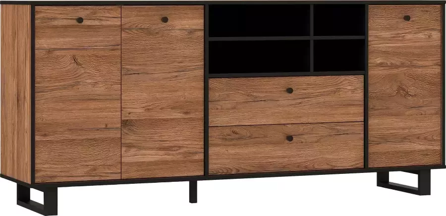 Cstore Dressoir 3 deuren 2 laden Eiken en zwart decor L 180.8 x D 42 x H 81.6 cm SEWILL - Foto 6