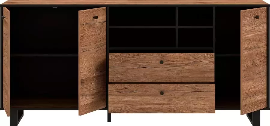 Cstore Dressoir 3 deuren 2 laden Eiken en zwart decor L 180.8 x D 42 x H 81.6 cm SEWILL - Foto 8