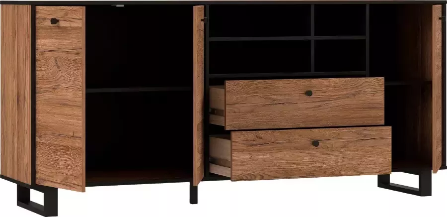 Cstore Dressoir 3 deuren 2 laden Eiken en zwart decor L 180.8 x D 42 x H 81.6 cm SEWILL - Foto 7