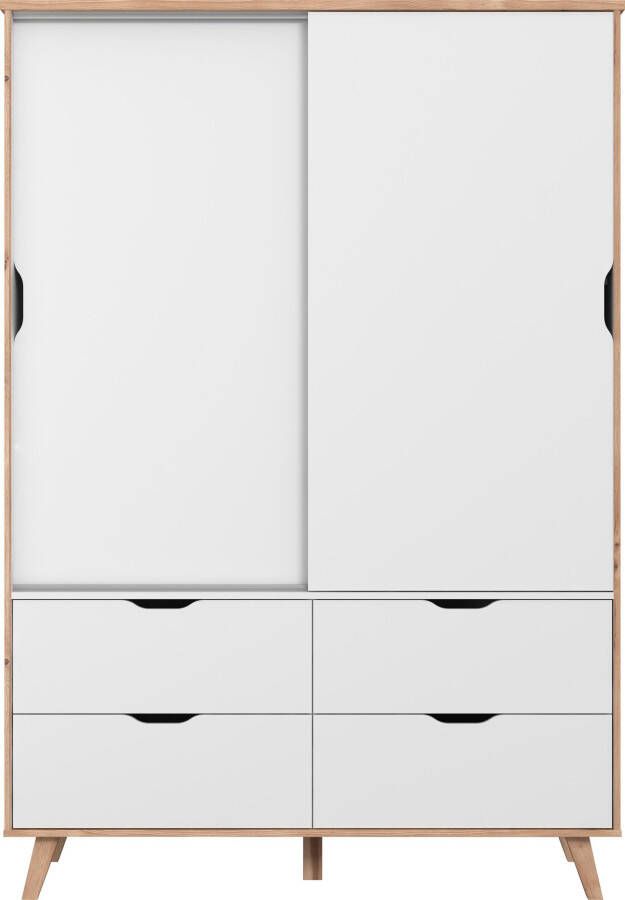 Anders Kleerkast 2 deuren + 4 laden Eiken en wit decor L 139.4 x D 52.7 x H 201.5 cm VANKKA - Foto 4