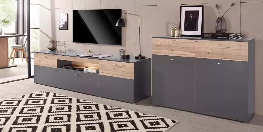 FORTE Tv-meubel Como TV-board LED-verlichting soft close opbergruimte 209 8 59 3 52 cm - Foto 10