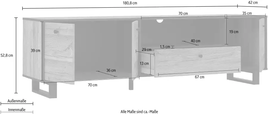 Cstore Tv-meubel 3 deuren 1 la Eiken en zwart decor L 180.8 x D 42 x H 52.8 cm SEWILL - Foto 6