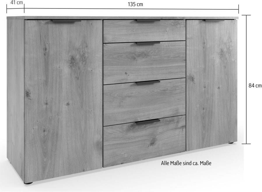 Wimex Kast met laden en deuren Level by fresh to go 2-deurs met 4 laden soft-close functie 135 cm breed 84 cm hoog