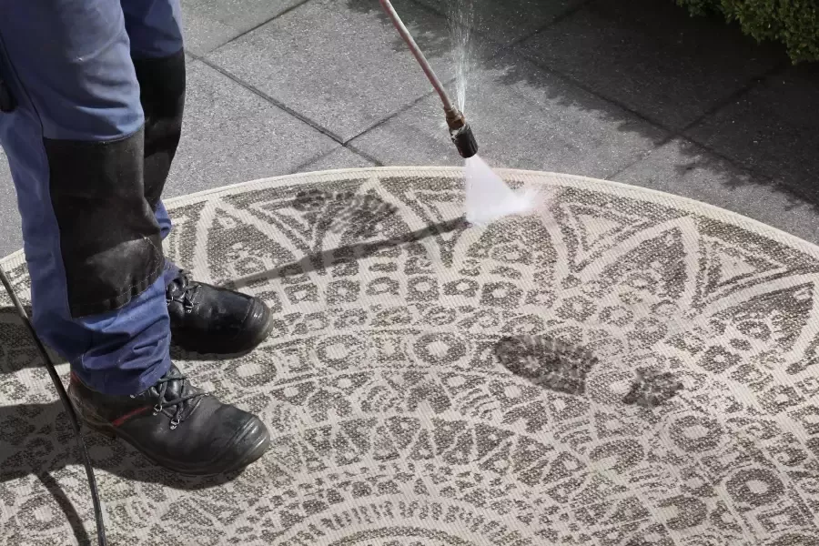 Tapeso Rond binnen & buiten vloerkleed Lilja grijs crème 240 cm rond - Foto 2