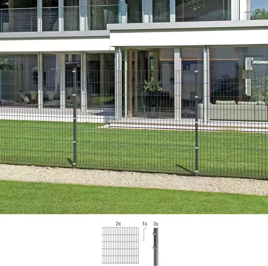 GAH Alberts Dubbelstaafmat hekwerk Basisset Hoogte: 80 160 cm totale lengte: 4 30 m voor plaatsing in beton (set) - Foto 1