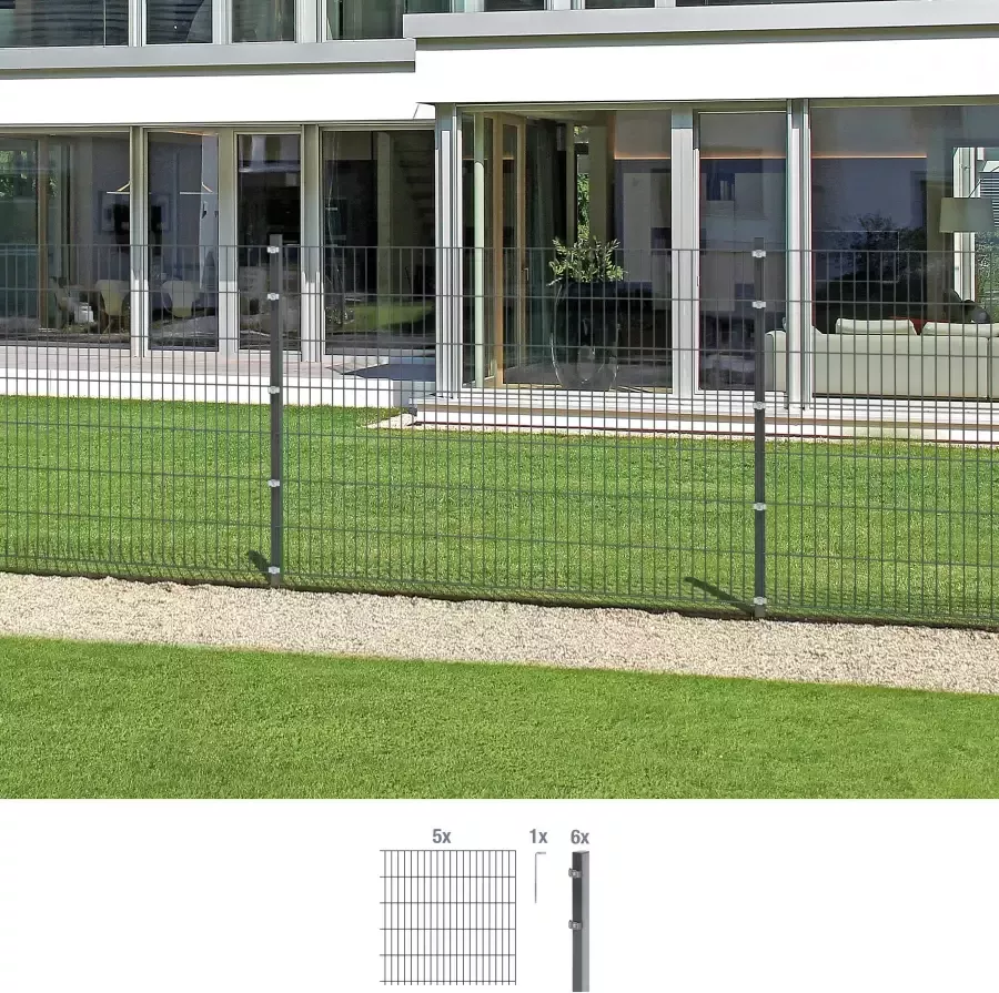 GAH Alberts Dubbelstaafmat hekwerk Basisset Hoogte: 80 160 cm totale lengte: 4 30 m voor plaatsing in beton (set) - Foto 1