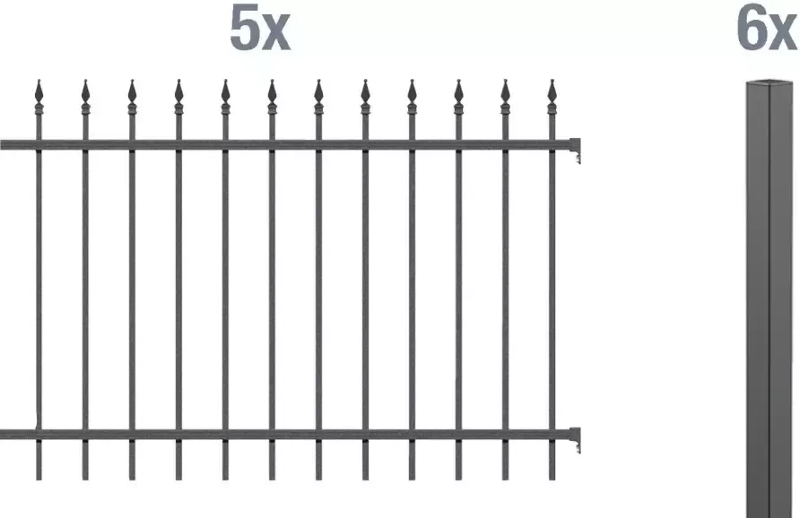 GAH Alberts Metalen hek Chaussee Hoogte: 100 en 120 cm totale lengte: 10 m voor plaatsing in beton (set 12 stuks) - Foto 2