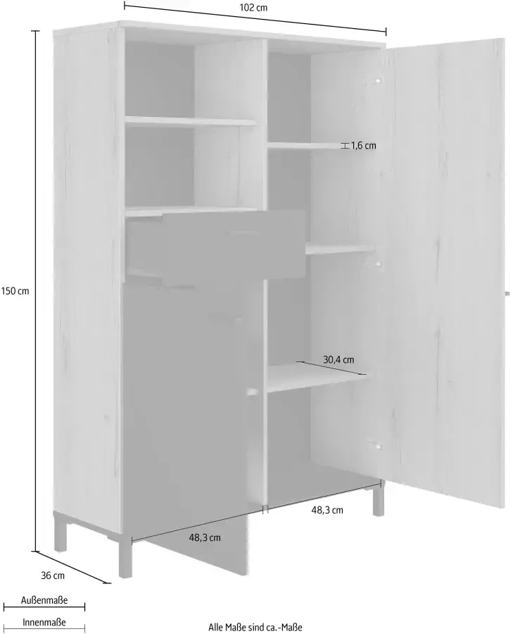 Gami Buffetkast Tando 102cm 2 deuren & 1 lade eik zwart - Foto 3