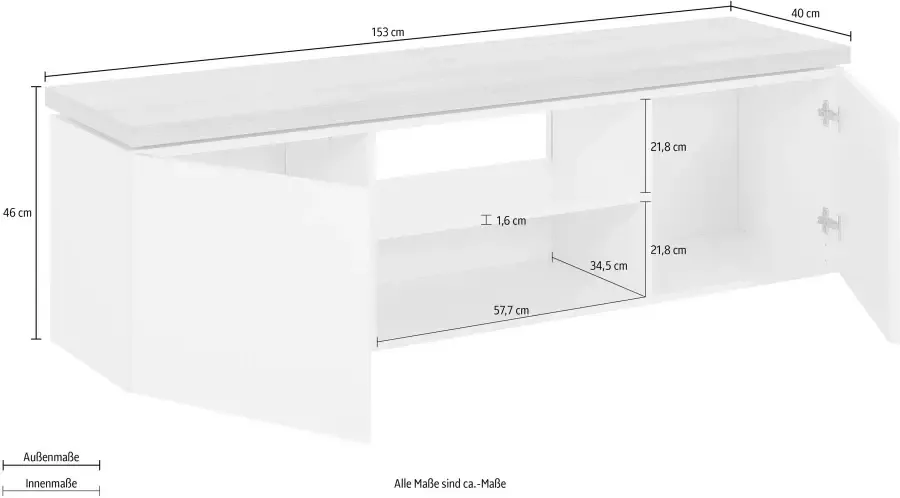 Diagone TV Meubel Tv-meubel Pauline met 2 deuren & ledstrip 153cm Wit - Foto 3