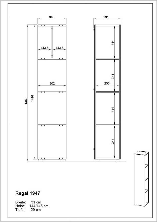 GERMANIA Badkamerserie Crandon incl. wastafelkast spiegelkast kast en plank (4-delig) - Foto 8