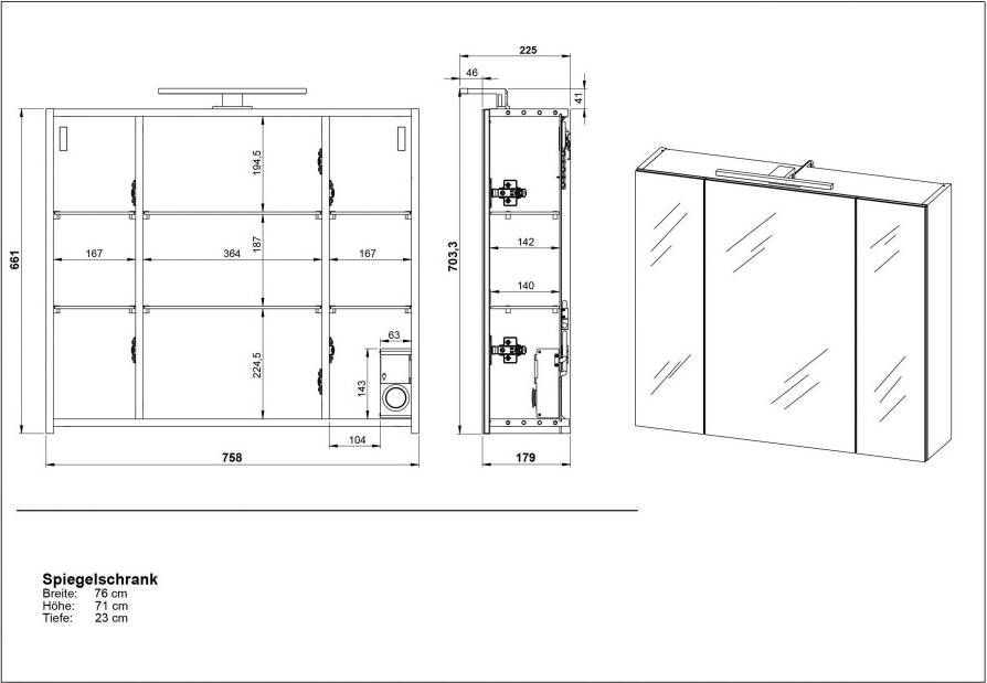 GERMANIA Badkamerserie Crandon incl. wastafelkast spiegelkast kast en plank (4-delig) - Foto 9