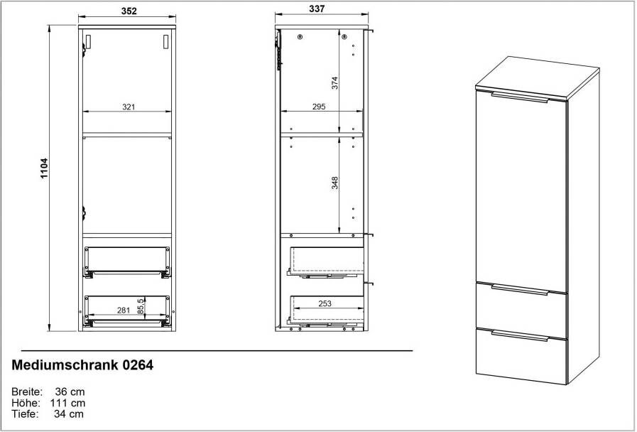 GERMANIA Badkamerserie Crandon incl. wastafelkast spiegelkast kast halfhoge kast en plank (5-delig) - Foto 11