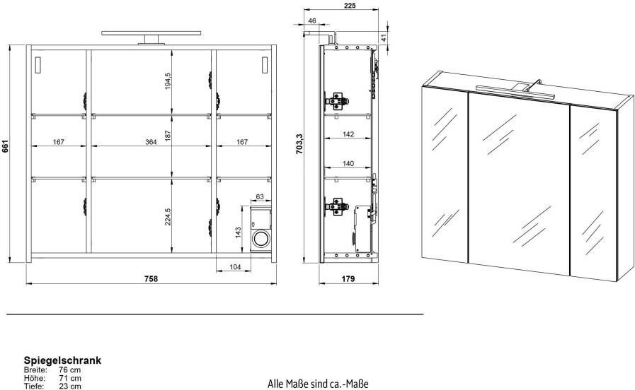 GERMANIA Badkamerserie Torrance Onderkast spiegelkast met verlichting kast en hoge kast (4-delig) - Foto 14
