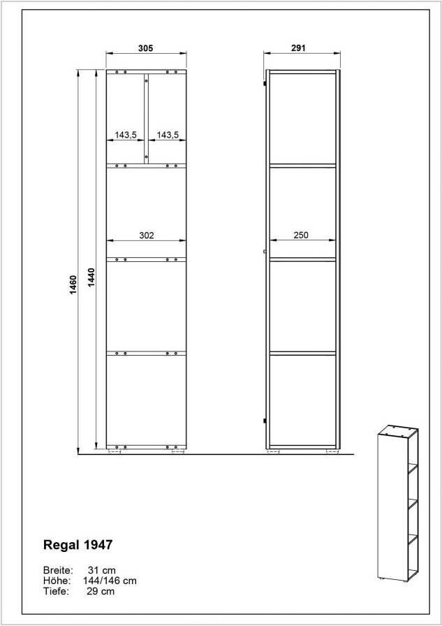 GERMANIA Badkamerserie Vasio incl. wastafelkast spiegelkast kast halfhoge kast en plank (5-delig) - Foto 7