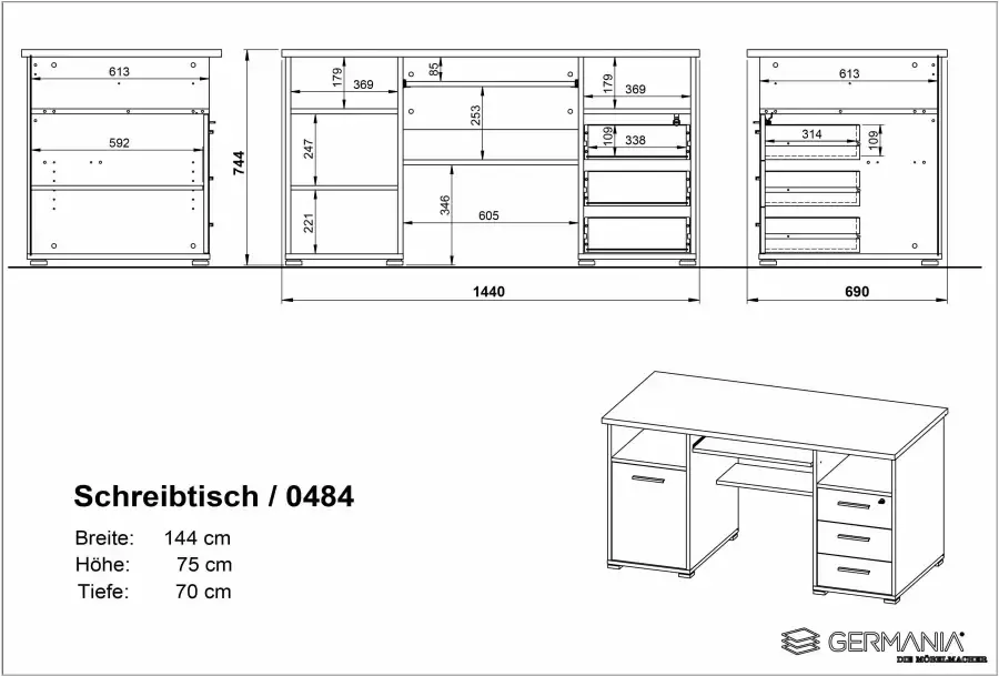 GERMANIA Pc-bureau 0484 Bureau met uittrekplank voor het toetsenbord & afsluitbare lade 145 cm breed - Foto 4