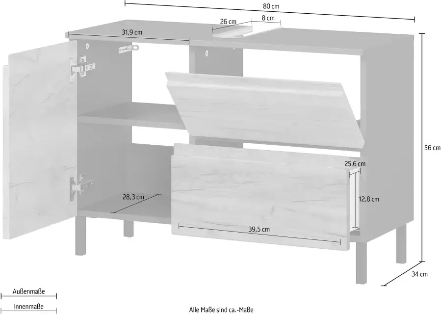 GERMANIA Wastafelonderkast Scantic Breedte 80 cm badkamerkast verstelbare plank - Foto 2