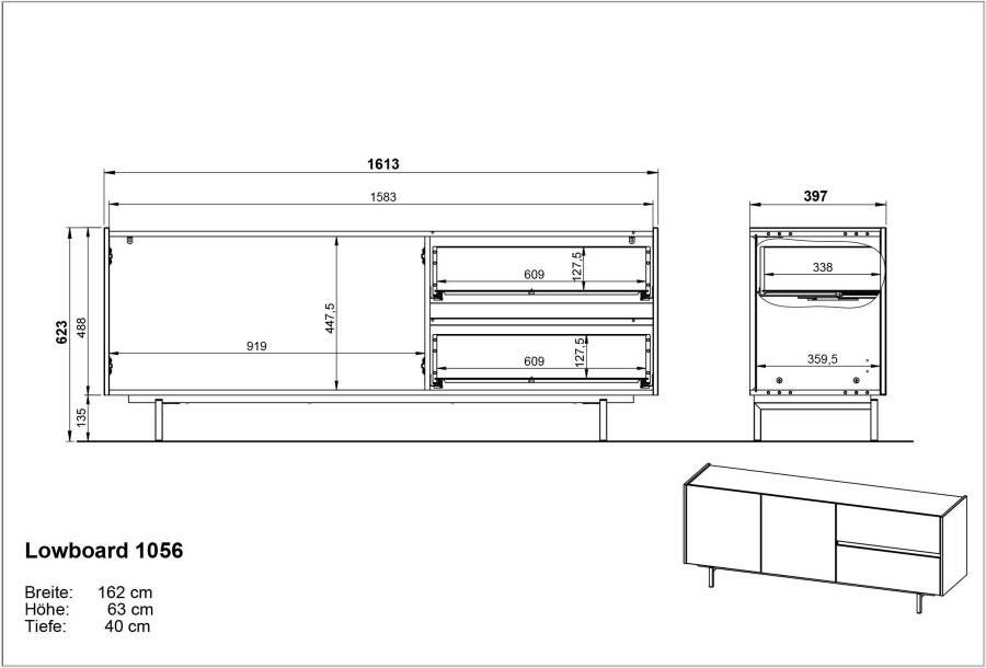 GERMANIA Woonkamerset Cantoria met hoge ladekast wandboard tv-meubel greeploos design (set 3-delig) - Foto 6