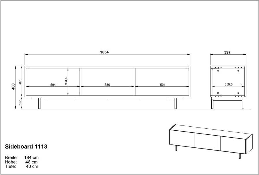 GERMANIA Woonkamerset Cantoria met tv-meubel wandboard vitrinekast greeploos design (set 3-delig) - Foto 6