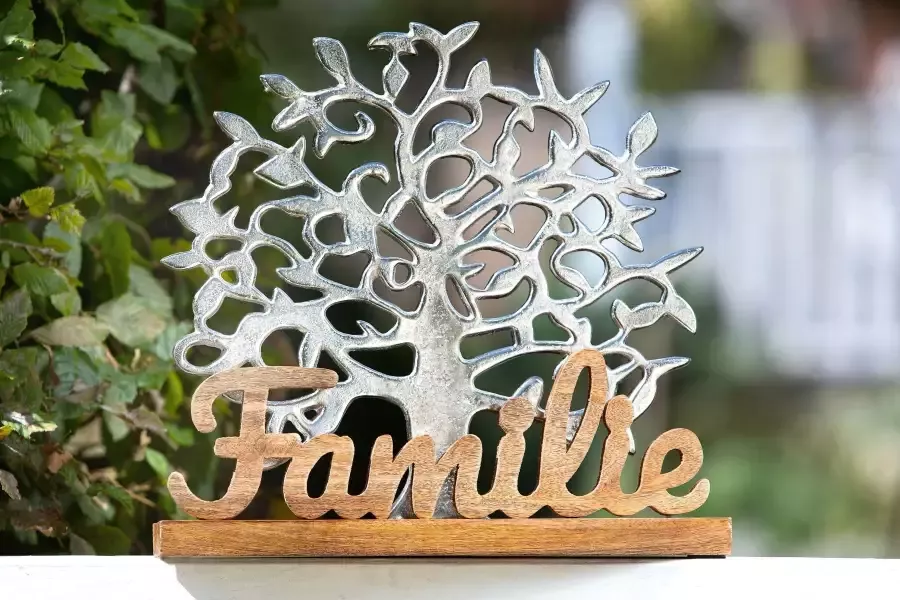 GILDE Decoratief figuur Levensboom familie zilver Decoratief object hoogte 41 cm met een opschrift van metaal & hout woonkamer (1 stuk) - Foto 1