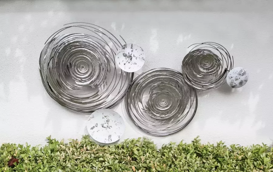 GILDE Sierobject voor aan de wand Wandreliëf Circles wit zilver van metaal decoratief in eetkamer & woonkamer (1 stuk) - Foto 3
