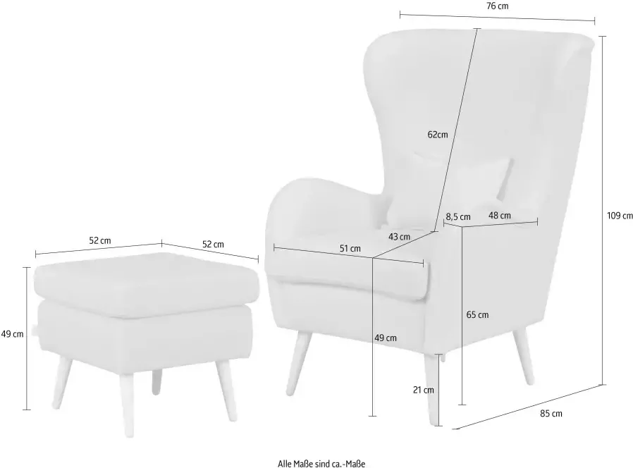 Guido Maria Kretschmer Home&Living Fauteuil Sallito incl. hocker de kleinere versie van "salla" in 6 stofkwaliteiten fauteuil bxdxh: 76x85x109 cm bekleding ook in luxe-microvezel in imitatiebont-look