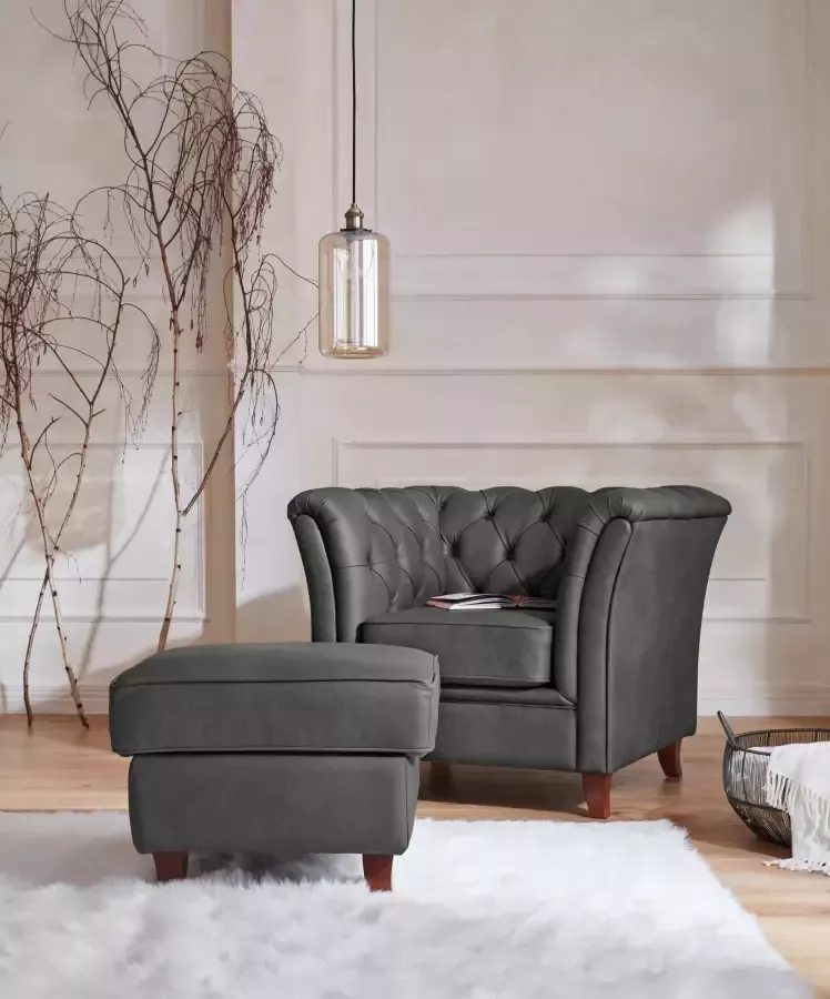 Home affaire Hocker Reims echte chesterfield-capitonnage fluwelige look met changerende look - Foto 2