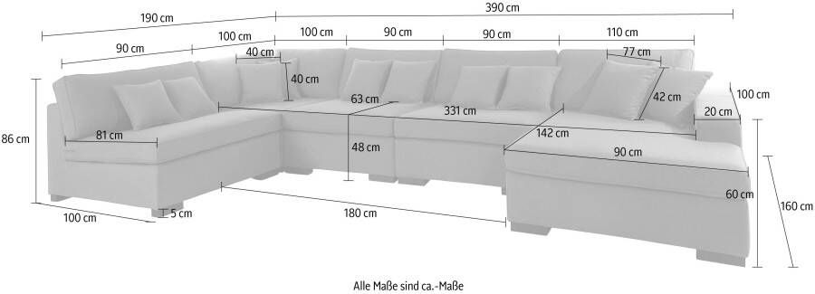 Home affaire Zithoek Skara U-vorm Loungebank met binnenveringsinterieur in vele overtrekkwaliteiten - Foto 5