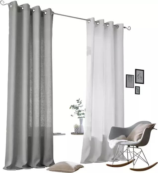 Kutti Gordijn Metis linnen ondoorzichtig natuurlijk linnen gordijn uni gemakkelijk in onderhoud basic (1 stuk) - Foto 6