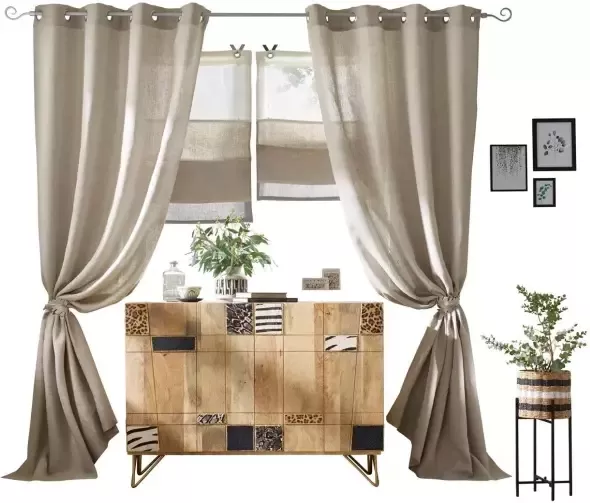 Kutti Gordijn Metis linnen ondoorzichtig natuurlijk linnen gordijn uni gemakkelijk in onderhoud basic (1 stuk) - Foto 6