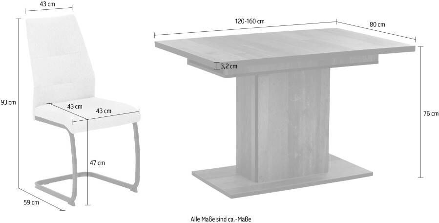 HELA Eethoek Ariana eettafel met 6 stoelen uitschuifbare keukentafel 7-delige set tafel (120-160cm) 6 stoelen met hoge belastbaarheid (set 7-delig) - Foto 6