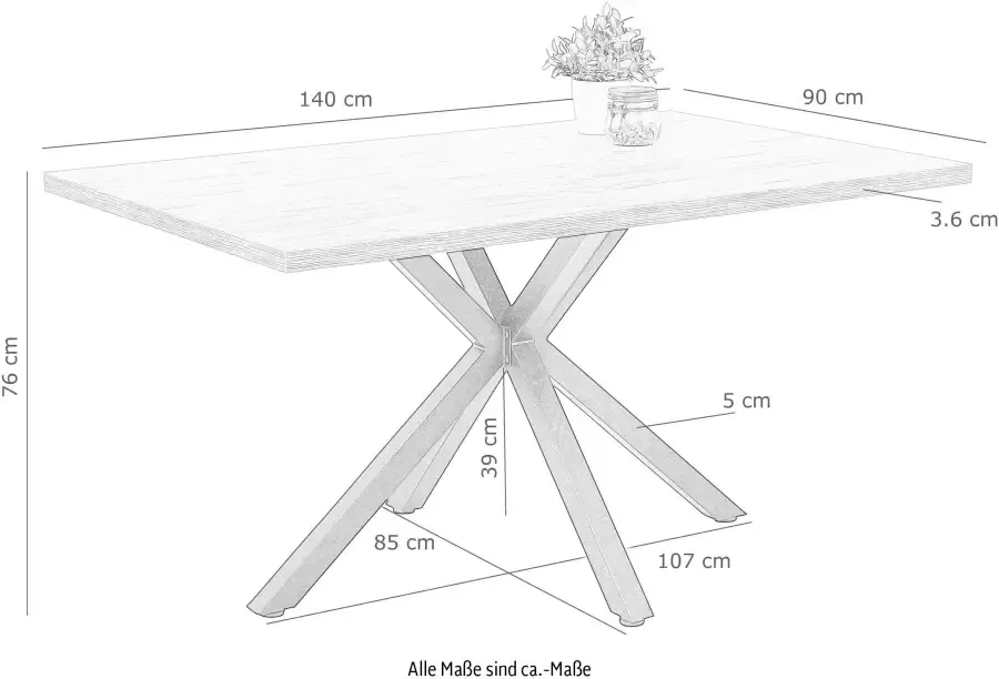 Hela EMOB Eettafel Leonne 140x90 cm-beton Keukentafels Betonlook Metaal; Spaanplaat Keukentafels Op voorraad