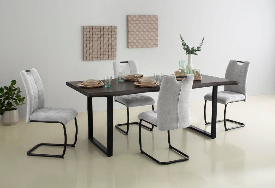 HELA Eettafel Giselle tafel met boomstam rand Keukentafel Beugelonderstel Industrial design 140 200 cm breedte ecru of grijs - Foto 2