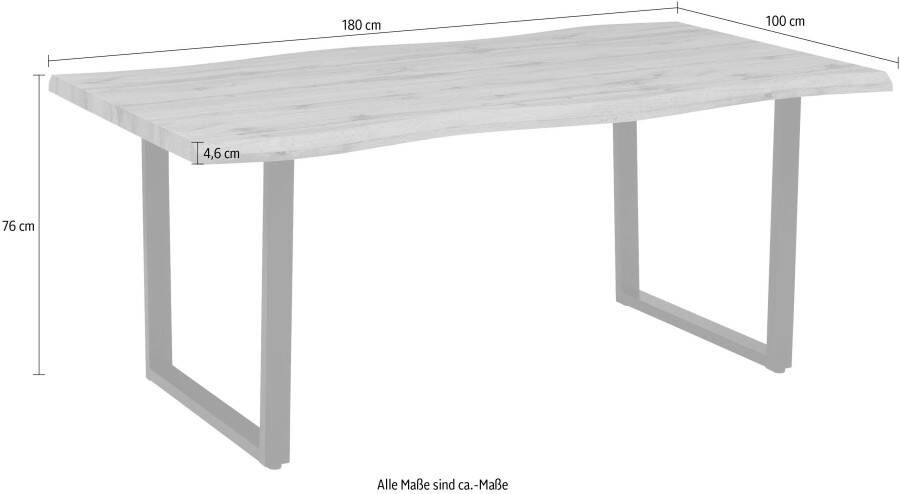 HELA Eettafel Giselle tafel met boomstam rand Keukentafel Beugelonderstel Industrial design 140 200 cm breedte ecru of grijs - Foto 3